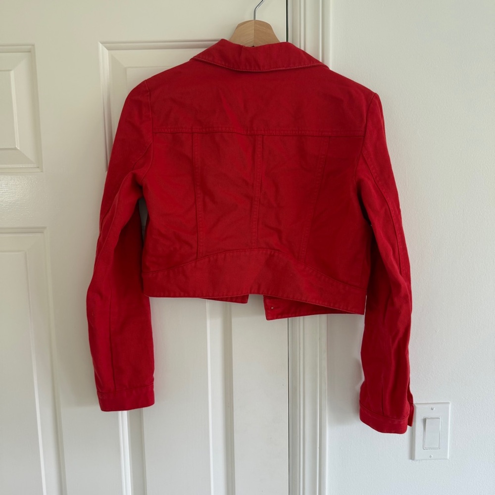 Intermix Cropped Red Denim Jacket - image 4